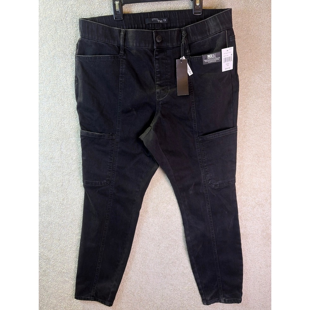 Stitch Star Seam Front Pants Women‎ 1X Black High Rise Utility Denim Stretch NEW - Picture 2 of 9